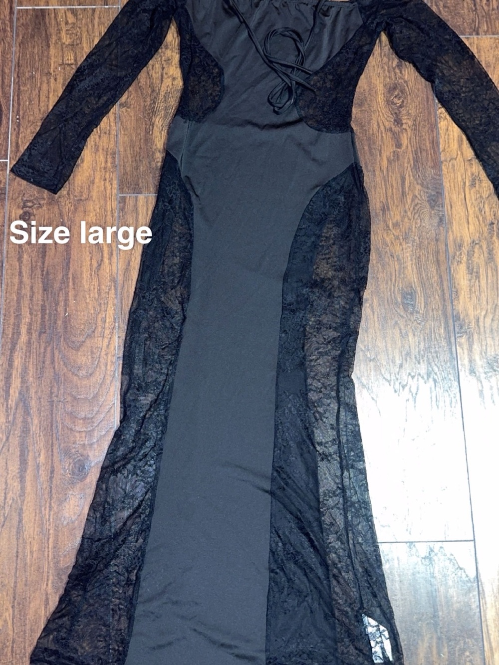 Black Lace Panel Long Sleeve Maxi Dress